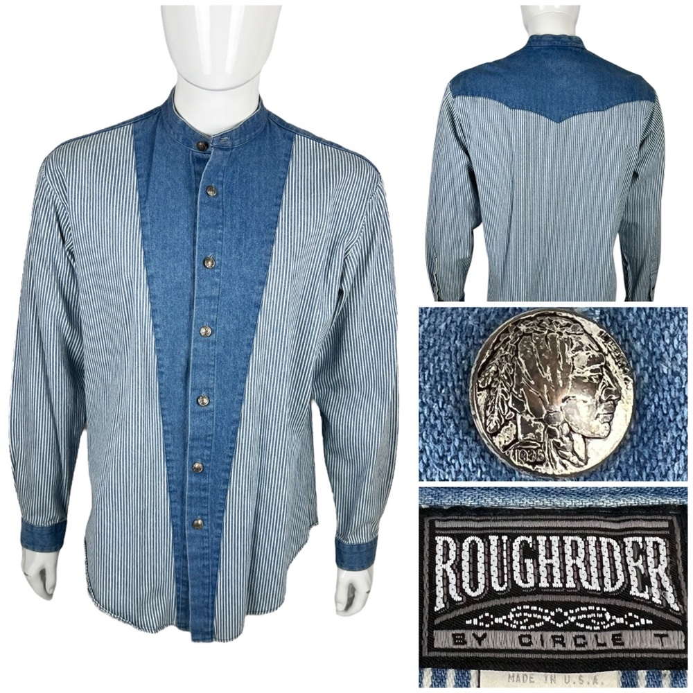 Rough Rider Mens Medium Shirt Western Made in USA Apache Head Denim Vintage
